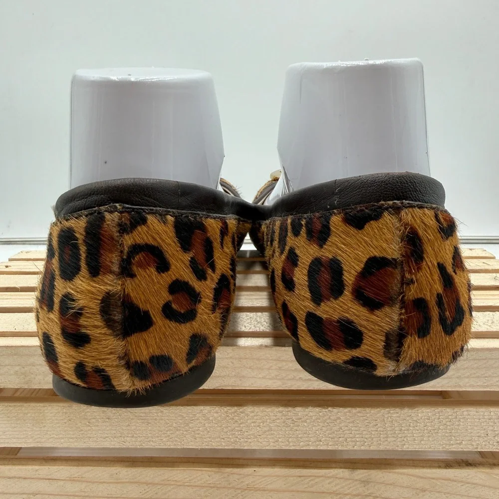 Tory Burch Ballet Flats Reva Calf Hair Leopard Print Brown Womens Size 7M